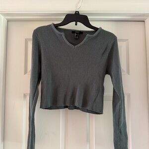 Forever 21 Green/Gray Ribbed Long Sleeve sweater top